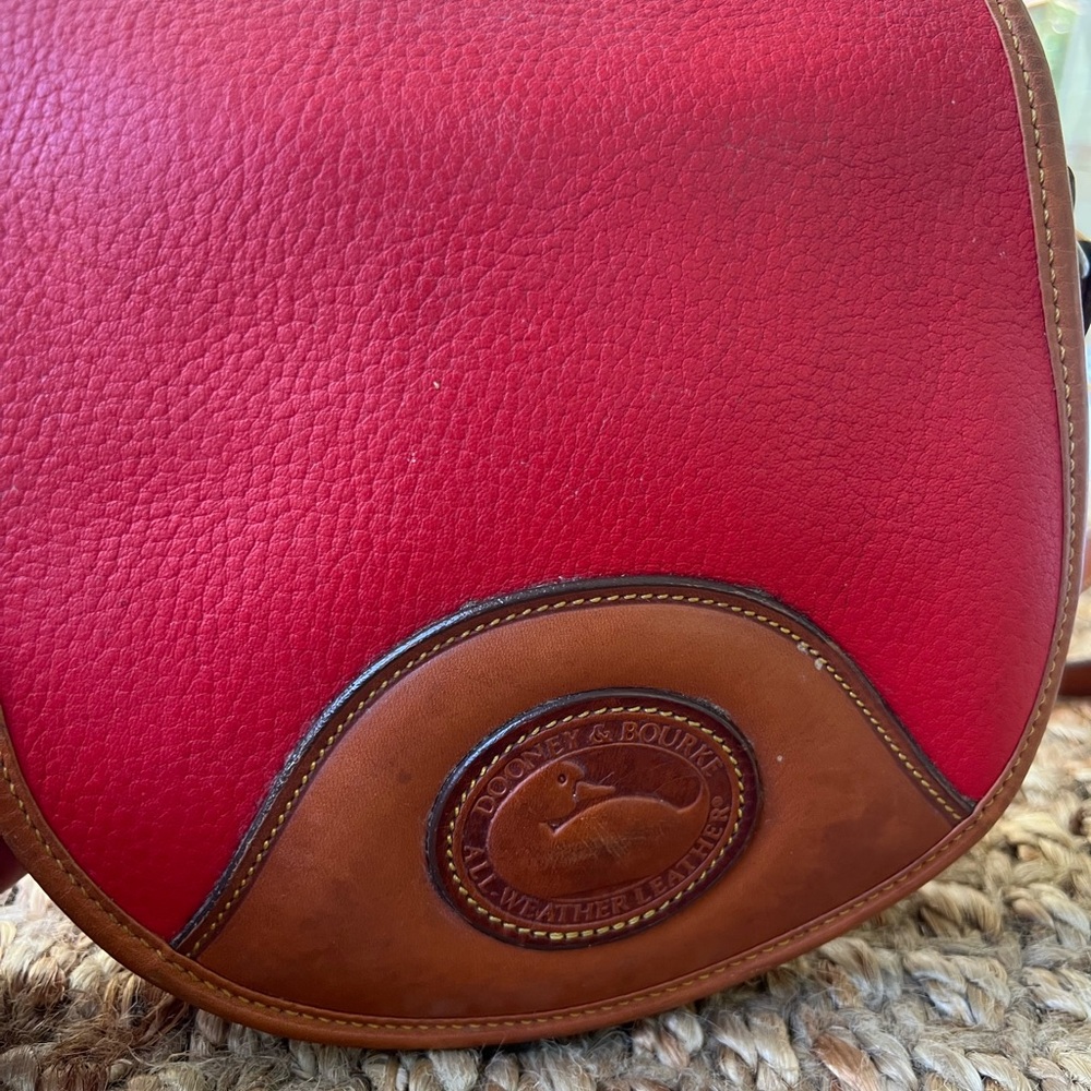Dooney & Bourke Red and Tan saddle Crossbody Bag - Picture 6 of 14